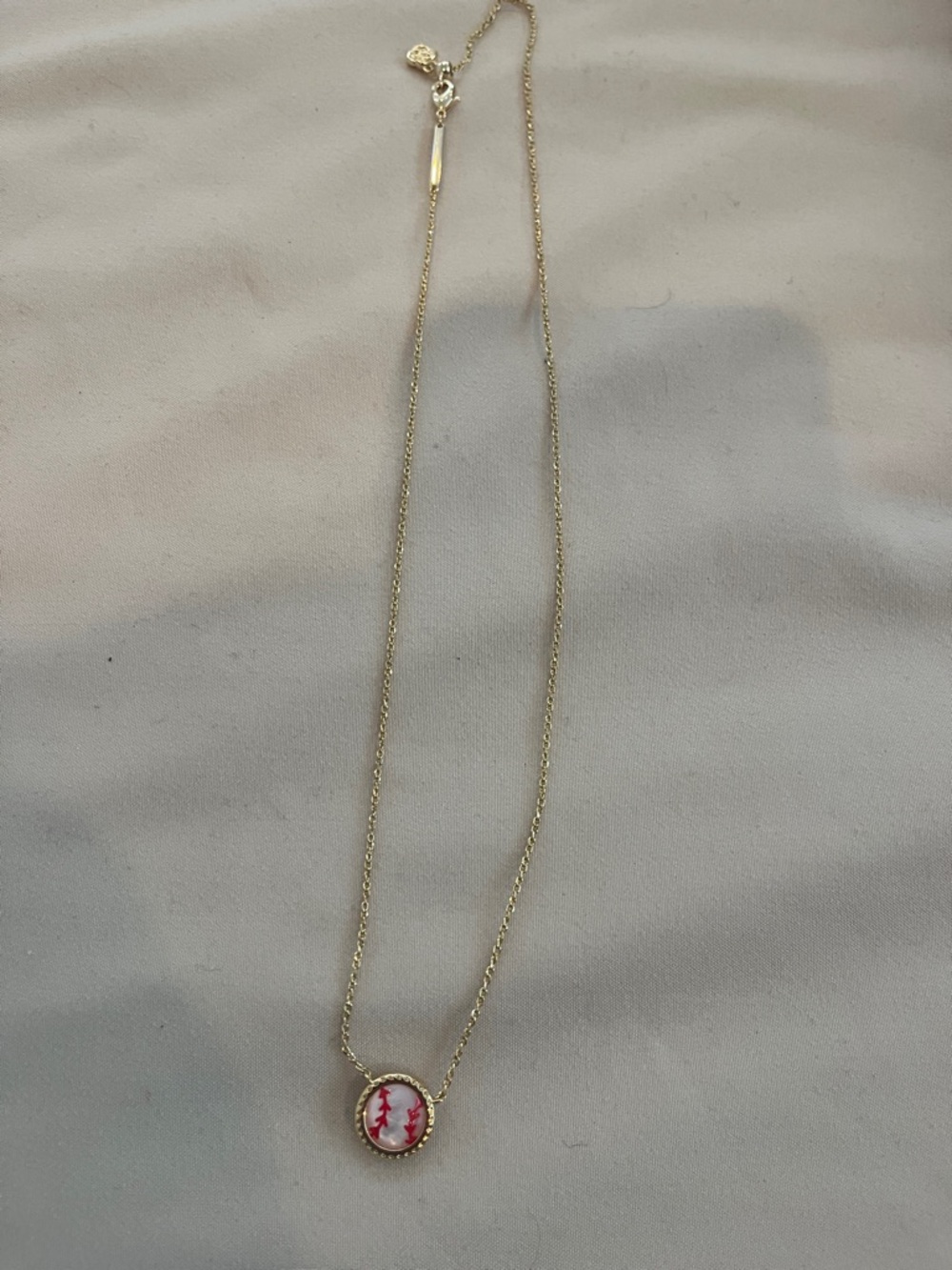 Gold Chain Necklace with red and White Baseball Pendant Kendra Scott